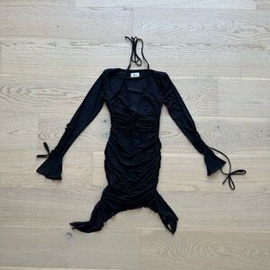 Black long sleeve dress with ruching detail